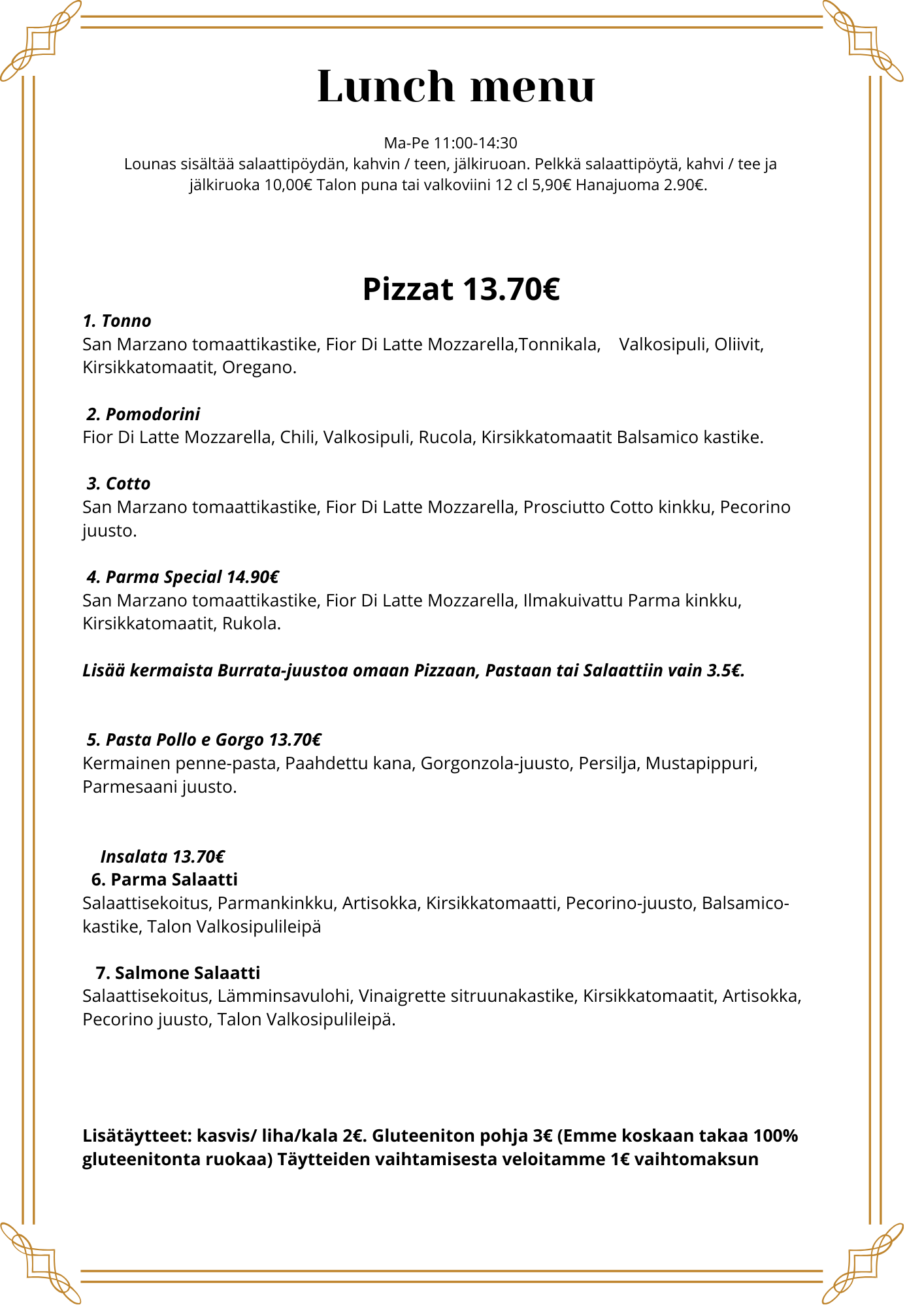 Lielahti Lunch Menu