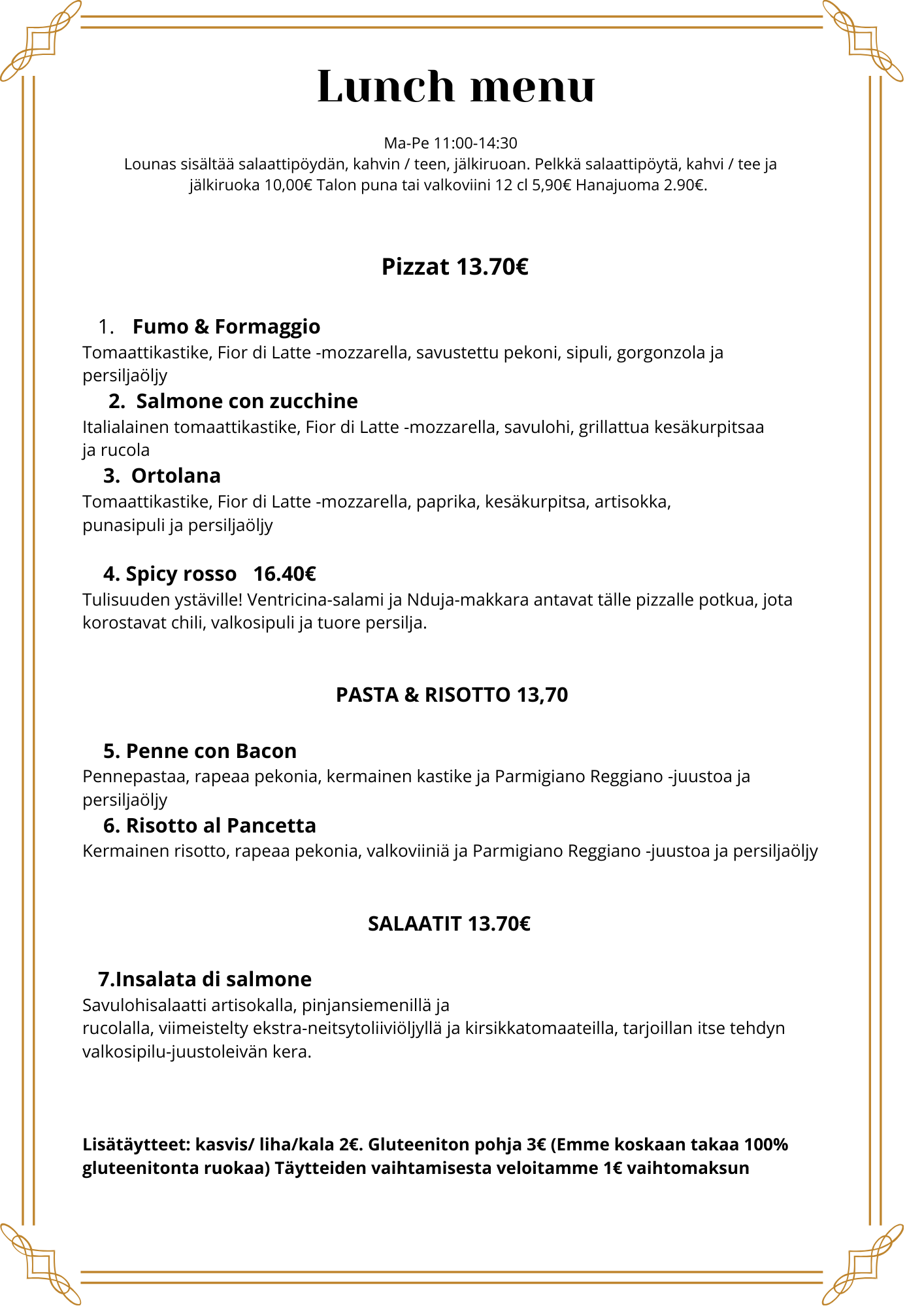 Hervanta Lunch Menu