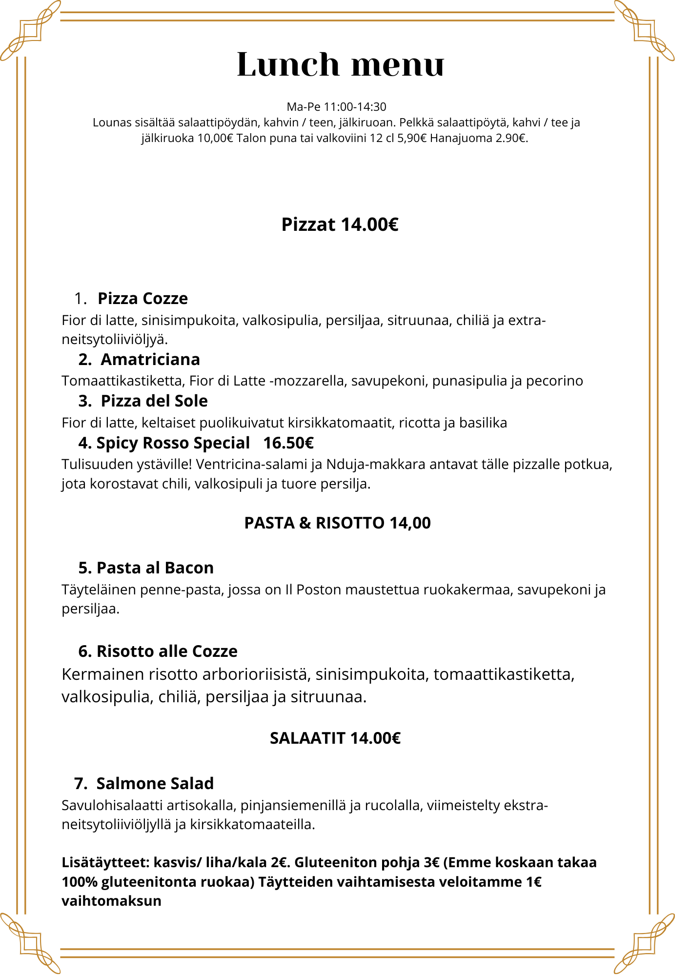 Hervanta Lunch Menu
