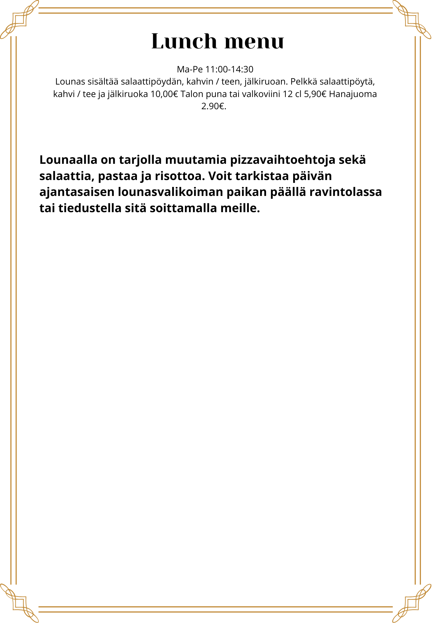 Il Posto Lielahti lunch menu